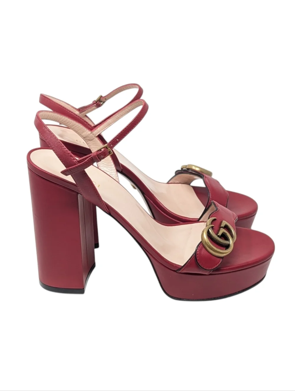 Gucci Marmont Red Platform Scalloped Dress Up Heeled Sandal Size EU 39